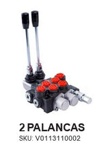 Cargar imagen en el visor de la galería, VALVULA DIRECCIONAL MANUAL BLOCK DE 2 PALANCA 120 LPM 3-4 BSP 4500 PSI 4V-3P VUELTA RESORTE MOD. SD-15
