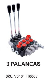 VALVULA DIRECCIONAL MANUAL BLOCK DE 3 PALANCAS 40 LPM PT 5/8 MB X AB 1/2 MB 250BAR 4V-3P MOD. P40-3-O