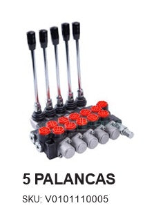 VALVULA DIRECCIONAL MANUAL BLOCK DE 5 PALANCAS 40 LPM PT 5/8 MB X AB 1/2 MB 250BAR 4V-3P MOD. P40-5-O